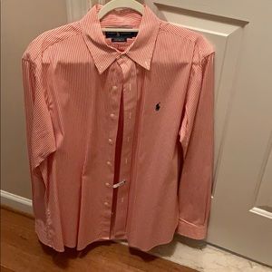 White/salmon Ralph Lauren button up shirt